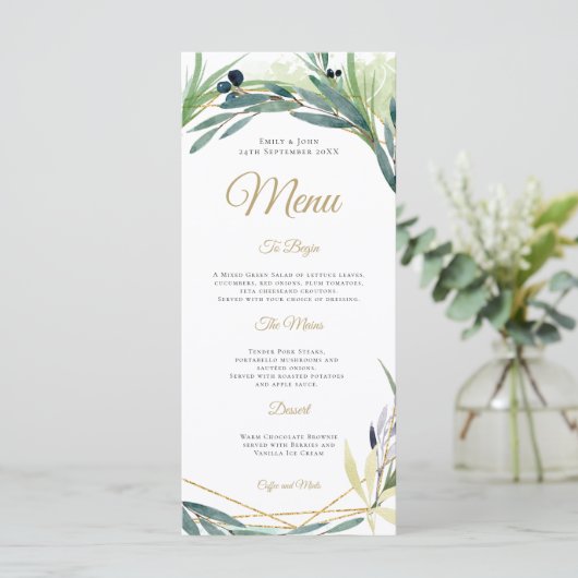 Geometrischer Rahmen für die Hochzeit von Wasserfa Menükarte (Stehend Vorderseite)