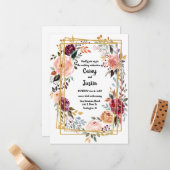 Geometrischer Rahmen für Hochzeitfloralgold Mitteilungskarte (Vorderseite/Rückseite Beispiel)