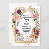 Geometrischer Rahmen für Hochzeitfloralgold Mitteilungskarte (Vorne/Hinten)