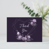 Geometrischer Rahmen für Lila Blumenmuster Dankeskarte (Stehend Vorderseite)