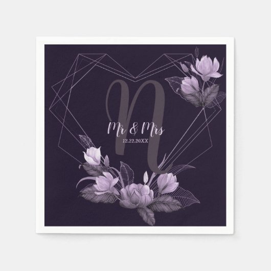 Geometrischer Rahmen für Lila Blumenmuster Serviette (Vorderseite)