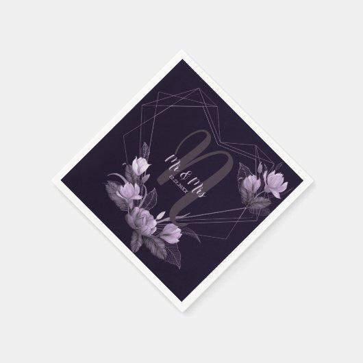 Geometrischer Rahmen für Lila Blumenmuster Serviette (Ecke)