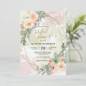 Geometrischer Rahmen für Peach und Green Gold Einladung (Stehend Vorderseite)