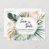 Geometrischer Rahmen für tropische Blätter Save th Postkarte (Vorne/Hinten)