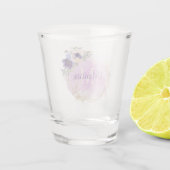 Geometrischer Rahmen - Lila und hellrosa Blume Schnapsglas (Rückseite)