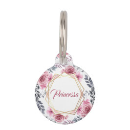 Geometrischer Rahmen mit Niedlich rosa, bläserner  Haustiermarke