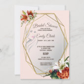 Geometrischer Rahmen mit tropischen Lilien-Brautpa Einladung (Vorderseite)