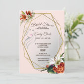 Geometrischer Rahmen mit tropischen Lilien-Brautpa Einladung (Stehend Vorderseite)