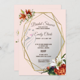 Geometrischer Rahmen mit tropischen Lilien-Brautpa Einladung