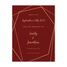 Geometrischer Rahmen Script Burgundy Gold Wedding 