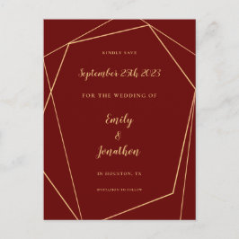 Geometrischer Rahmen Script Burgundy Gold Wedding  Ankündigungspostkarte