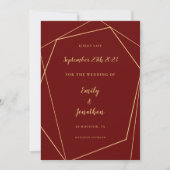Geometrischer Rahmen Script Burgundy Gold Wedding Save The Date (Vorderseite)