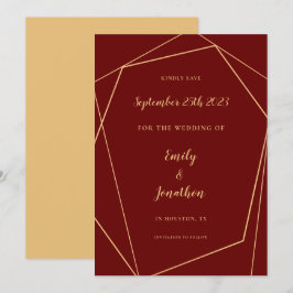 Geometrischer Rahmen Script Burgundy Gold Wedding  Save The Date