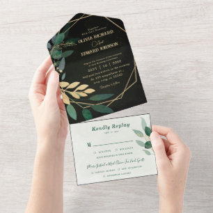 Geometrischer Rahmen und grünes Schwarz mit Rsvp All In One Einladung