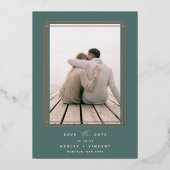 Geometrischer Rahmen | Vertikales Foto Save the Da Folieneinladung (Vorderseite)