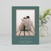 Geometrischer Rahmen | Vertikales Foto Save the Da Folieneinladung (Stehend vorne)