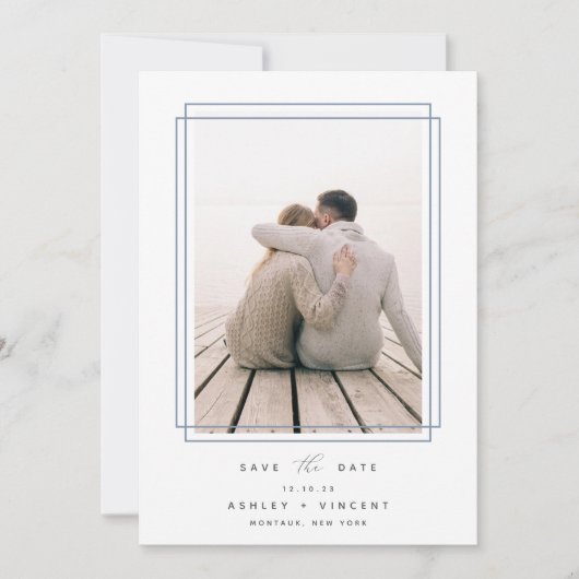 Geometrischer Rahmen | Vertikales Foto Save The Date (Vorderseite)