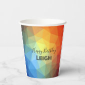 Geometrischer Regenbogen-Monogramm-Name Pappbecher (Rückseite)