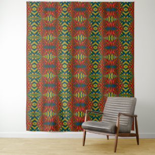 Geometrischer Rot Blau Gelber Vintage Tribal Hinte Wandteppich