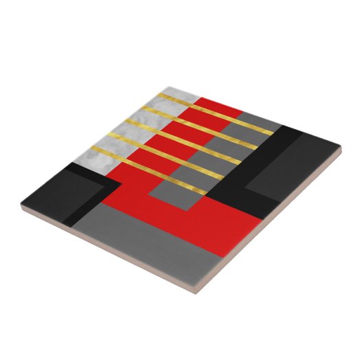 Geometrischer roter schwarzer goldener Block Fliese (Seite)
