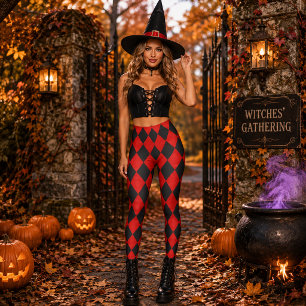 Geometrischer roter und schwarzer Diamant-Hallowee Leggings