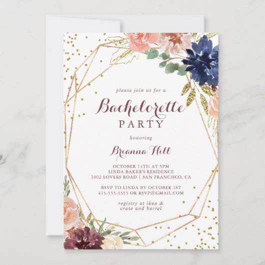 Geometrischer Rustic Gold Glitzer Junggeselinnen-A Einladung (Vorderseite)