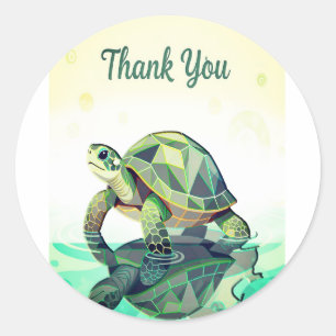 Geometrischer Schildkröten-“Danke”-Sticker – Moder Runder Aufkleber