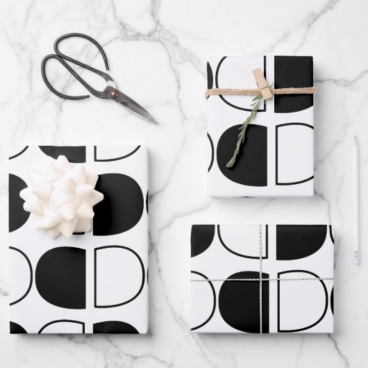 Geometrischer Schwarz-Weiß-Halbkreis Geschenkpapier Set (Vorderseite)