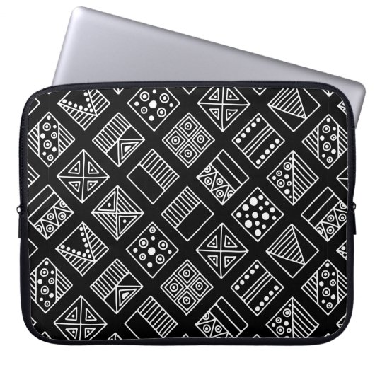 geometrischer Schwarz-Weiß-Hintergrund mit Hand d Laptopschutzhülle (Vorderseite)