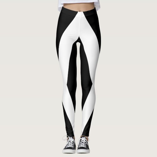 Geometrischer Schwarz-weiß V-Farbblock mit Schrägs Leggings (Vorderseite)