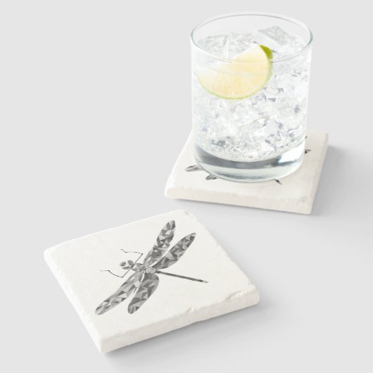 Geometrischer Schwarz-weißer Dragonfly-Untersetzer Steinuntersetzer (Seitenansicht)