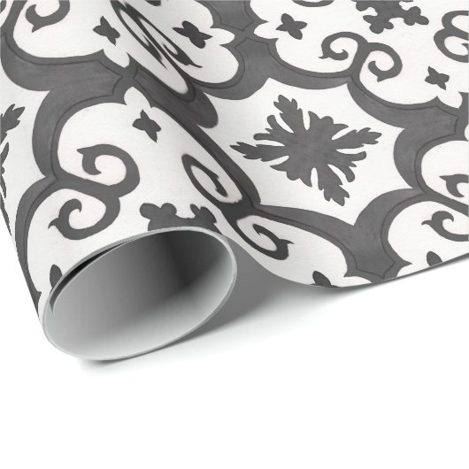 Geometrischer, Schwarz-weißer marokkanischer Stil Geschenkpapier (Rolleneckpunkt)