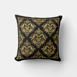 Geometrischer, schwarzer Damaselahmen Kissen