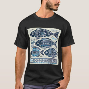 Geometrischer Stammesblauer Fisch T-Shirt