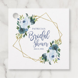 Geometrischer Staubblau Gold Blumen Hochzeitsdusch Geschenkanhänger