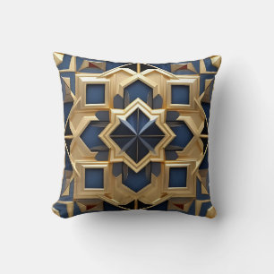 Geometrischer Stern für Navy & Gold - Mandala Thro Kissen