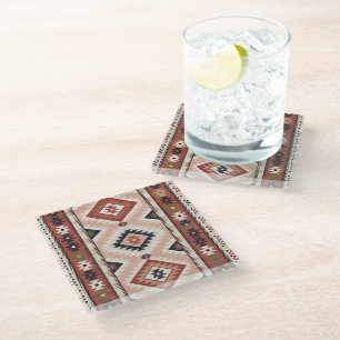 Geometrischer südwestlicher Stammes-Kilim in Terra Glasuntersetzer