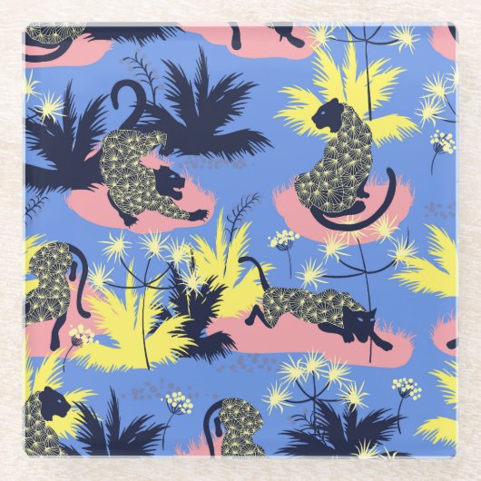 Geometrischer Tiger, Leopard: Kindermuster. Glasuntersetzer (Vorderseite)