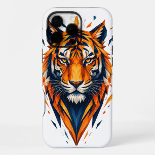 Geometrischer Tiger Orange und Blau Polygonaler Ku iPhone 16 Pro Max Hülle