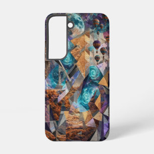 Geometrischer Türkis- und Kupfermond-Collage-Case Samsung Galaxy Hülle