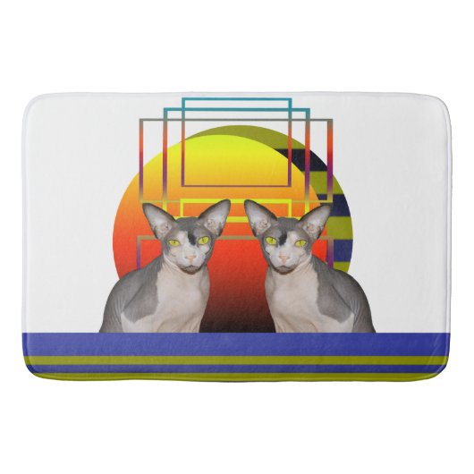 Geometrischer verrückter Katzenentwurf Sphynx Badematte (Vorderseite)