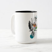 Geometrischer Vogel des Paradieses und der Monster Zweifarbige Tasse (Vorderseite Links)