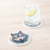 Geometrischer Wasserfarbenwolf Getränkeuntersetzer (Seite)
