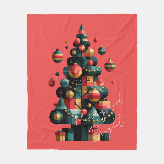 Geometrischer Weihnachtsbaum Fleecedecke (Vorderseite)