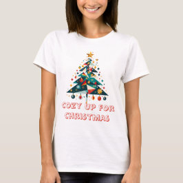 Geometrischer Weihnachtsbaum mit goldenen Sternen T-Shirt
