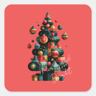 Geometrischer Weihnachtsbaum Quadratischer Aufkleber