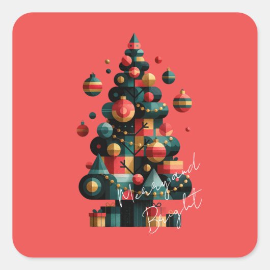 Geometrischer Weihnachtsbaum Quadratischer Aufkleber (Vorderseite)