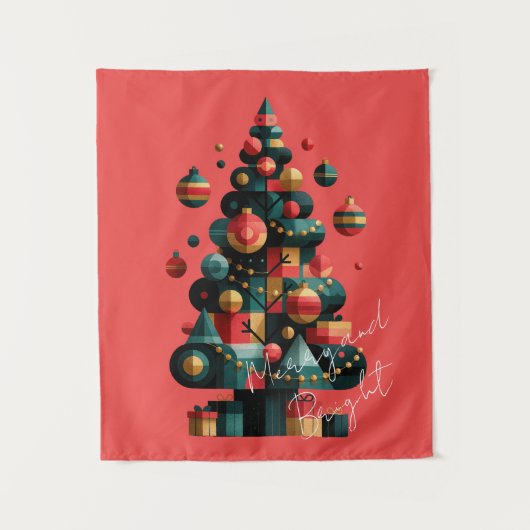 Geometrischer Weihnachtsbaum Wandteppich (Vorderseite)