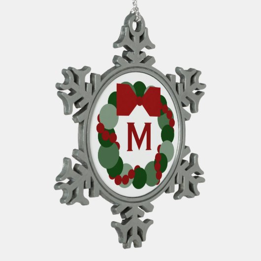 Geometrischer Weihnachtskranz mit Monogramm Schneeflocken Zinn-Ornament (Links)