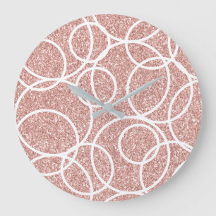 Geometrischer weißer Kreis Blush Pink Glitzer Abst Große Wanduhr